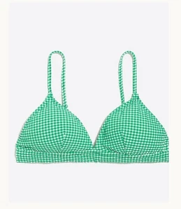 J Crew Gingham French Bikini Swim Top Green Women’s Size Medium NWT - Picture 1 of 6