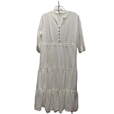 Vestido XL Blanco Ojales Encaje En Niveles Maxi Romántico Costero Cottagecore Fairhope Foto 1 de 4