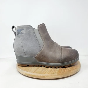 Sorel Chelsea Boots Damen 6 Evie grau Leder versteckter Keilabsatz Winterschuhe - Bild 1 von 13