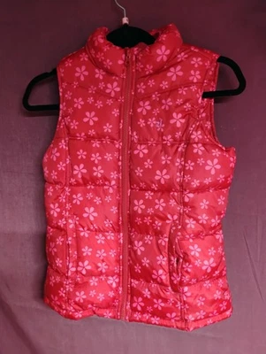 Old Navy Girls Puffy Vest Flowers Size X Large Red  - Image 1 of 4