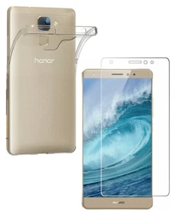 For HUAWEI HONOR 7 TEMPERED GLASS SCREEN PROTECTOR + CLEAR SILICONE TPU GEL CASE - Picture 1 of 12
