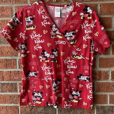 Рубашка Disney размер S красная Mickey & Minnie 100% хлопок скраб топ - Изображение 1 из 4