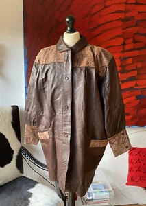 Stunning Brown 80s 90s Leather Coat Jacket Ladies Women’s Size S-M - Picture 1 of 12