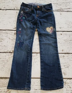 GAP KIDS 8 Girls Embroidered Sequin Heart Denim Jeans Bootcut DC-TT20 - Picture 1 of 4