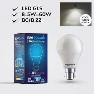 SUN POLARIS 60W Equivalent LED Bulbs B22 Bayonet GLS Lamp Light Non-Dimmable - Picture 1 of 42