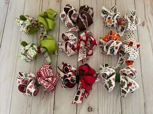 TaylorMade Custom Boutique Hair Bow Loopy Stacked Bows Lot Of 9 Fall Winter New - Picture 1 of 1