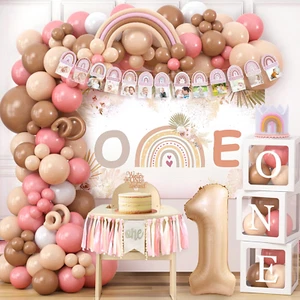 141Pcs Boho Rainbow First 1St Birthday Decorations Girl, 3Pcs ONE Balloon Boxes - Picture 1 of 12