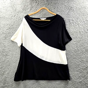 Noni B Womens Blouse Top Size XL Black Ivory Stretch Knit Short Sleeve Cowl Neck - Picture 1 of 14