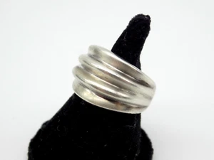 Vintage Sterling Silver Ribbed Wide Ring Sz 6.5 Modernist Wave - Picture 1 of 6