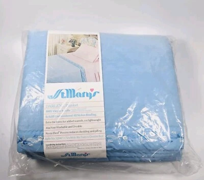 St Marys Darlene Blanket Embroidered Nylon Trim 72x90 NEW Blue Twin Double Flora - Image 1 of 4