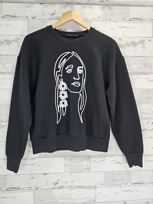 Zara Black Sweatshirt  Abstract Portrait Face Art Embroidery Womens size Small - Image 1 of 4