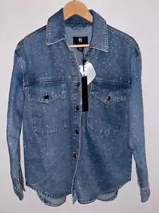 NEU! Neu mit Etikett House of Harlow 1960 Denim Jeansjacke Kristall Strass Größe XS - Bild 1 von 3