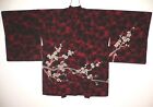 Wspaniała vintage japońska jedwabna kurtka kimono Haori, czerwona i czarna, kwiat śliwki