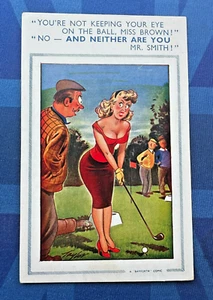 Pelota de golf Saucy Bamforth cómic postal años 50 Big Boobs insinuación n.º 1322 - Imagen 1 de 2