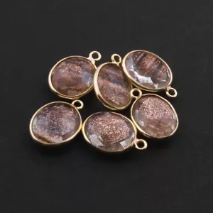 1Pc Birth Stone Faceted 925 Sterling Vermeil shiny sunstone Oval Shape Pendant - Picture 1 of 1