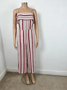 OASIS White Red Stripe Linen Blend Wide Leg Crop Culottes Cami Jumpsuit 10 £60 - Picture 1 of 9