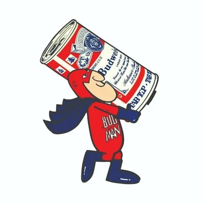 Budweiser Bud Man with Beer Can Decal Bumper Sticker