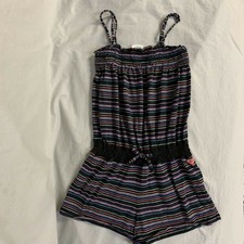 Roxy Girl Black Striped Romper Size 6/7 Strappy Sleeves