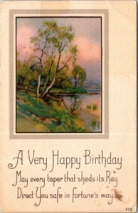 Vintage Postcard 1900's A Very Happy Birthday Greetings Card Nature Lake - Picture 1 of 2