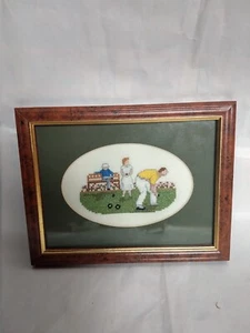 Cross Stitch Needlepoint Thea Gouverneur Lawn Bowling Scene Small Frame Picture - Picture 1 of 4