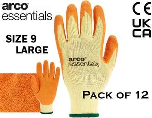 12pairs Arco Essentials Safety GripLatex-Coated Work Gloves Yellow/Orange Size 9 - Picture 1 of 6