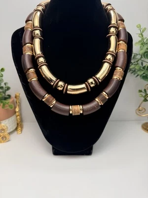 ZARA Collares Mujer Pack De 2 Combinados Madera Metal Dorado Capa Maximalista NUEVO Foto 1 de 4