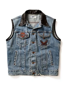 Gilet Motociclista Vintage Personalizzato Wrangler Harley Davidson Denim Uomo Taglia S - Foto 1 di 13