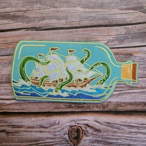 Kraken Attacking Ship In A Bottle Sea Monster Octopus Embroidered Iron on Patch. - Picture 1 of 2