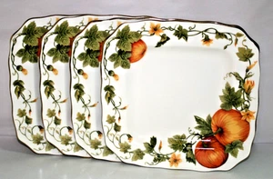 222 Fifth Classic Pumpkin 11" Square Porcelain Dinner Plates Set of Four New - Picture 1 of 3
