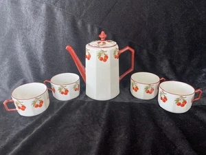 Limoges hand painted Porcelain Chocolate/Coffee pot and 4 cups RARE vtg/antique - Picture 1 of 19