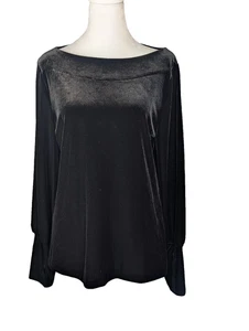 Lauren Ralph Lauren Women's Black Velvet Blouse Size Large Dolman Puff Sleeve - Picture 1 of 10