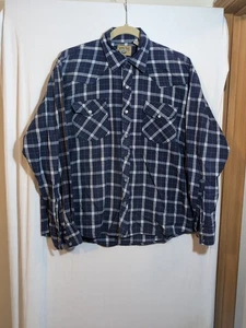Moda Tech Shirt Mens M Western Pearl Snap Blue White Plaid Cowboy 46" Oversized - Picture 1 of 6