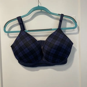 Victoria’s Secret PINK Wear Everywhere Push Up Bra, Size 38DD BLUE Plaid. NWOT - Picture 1 of 5