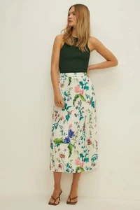 Oasis Ivory Amalie Floral Printed Pleated Midi Skirt Size 16 BNWT RRP £59 - Picture 1 of 4