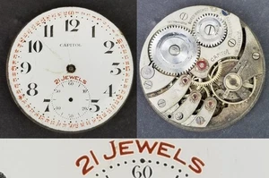 Capitol 21J Railroad RR Taschenuhrwerk Zifferblatt Zeiger 21 Jewels Buren - Bild 1 von 6