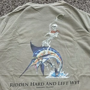 VTG Sanibel Island Sea Dog Ridden Hard Left Wet Graphic T Shirt Mens XL 22x28 - Picture 1 of 4