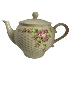Vintage A Teleflora Teekanne Korbgeflecht Textur Rosa Blumen 1985 Japan - Bild 1 von 11