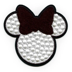 Minnie Mouse Pearl Head Patch Disney Cartoon Chenille Applique Iron On - Picture 1 of 3