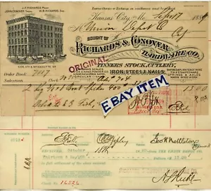 1889 BILLHEAD Kansas City Missouri RICHARDS & CONOVER HARDWARE Ruhl Fish Ripley - Bild 1 von 2