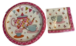 TEA TIME Party Plates and Napkins paper USA Mother's Day Birthday serves 8 HTF - Picture 1 of 2
