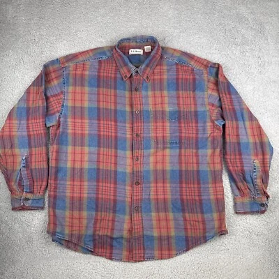 VTG LL BEAN Plaid Shirt Mens XL Blue RED Denim Cotton Made in USA MULTICOLOR - Image 1 of 4