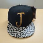 "J" Crown Snapback Leopard Animal Print Flat Bill Snapback Baseball Cap Hat New!