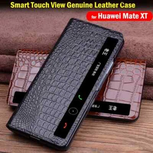 Genuine Leather Flip Cover for Huawei Mate XT Crocodile Pattern View Window Case - Picture 1 of 33