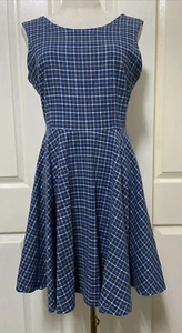 PRINCESS HIGHWAY Blue Check Sleeveless Fit & Flare Mini Dress ~ Size 10 - Picture 1 of 12
