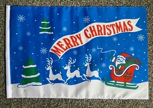 "FELIZ NAVIDAD AZUL 18"" x 12"" 45cm x 30cm Banderas de cortesía XMAS SANTA CLAUS - Imagen 1 de 1