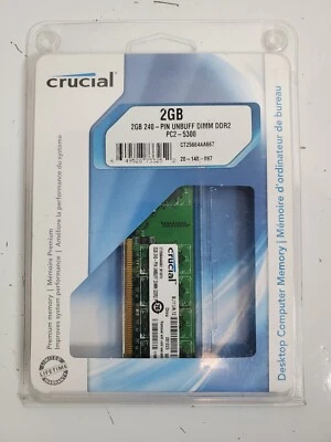 NEW Crucial 2GB PC2-5300 UNBUFF DIMM DDR2 240 Pin RAM Memory  - Image 1 of 4