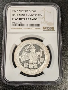 1977 PF65 Ultra Cameo Austria Silver 100 Schilling NGC KM 2936 Hall Mint Anniv - Picture 1 of 2