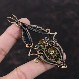Ammonite Fossil Copper Gift For Bridesmaid Wire Wrapped Pendant 3.74" - Picture 1 of 6