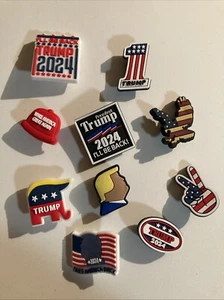 Donald Trump Croc Charms MAGA Cantidad 10 NUEVO REGALO TRUMP 2024 Zapatos Dijes EE. UU. - Imagen 1 de 3