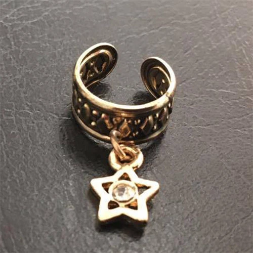 Zehenring vergoldet Anhänger Stern Kristall Klar Fingerring Fußring Muster 9 - Bild 1 von 1